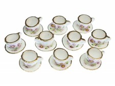 10x Cup Dollhouse Porcelain Flower Tea Coffee Gold Rim