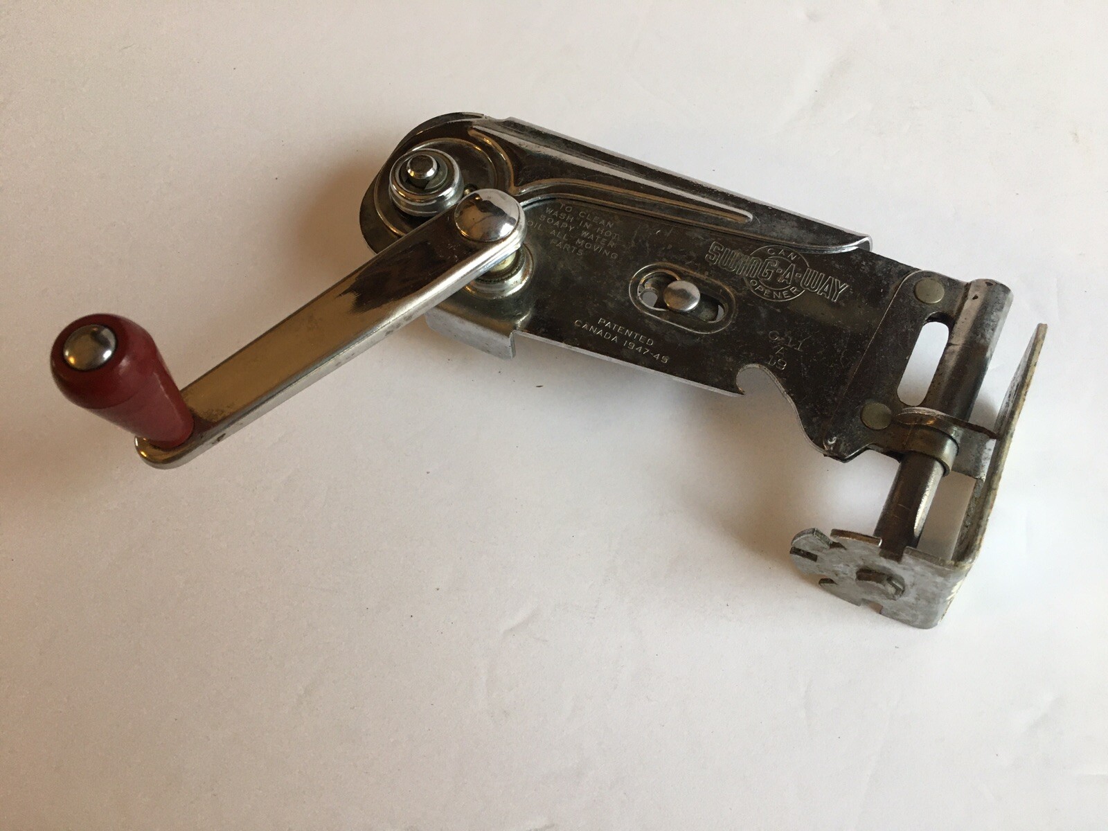 Vintage SwingAway Red Wood Handle Wall Mount Manual Can Opener Mid