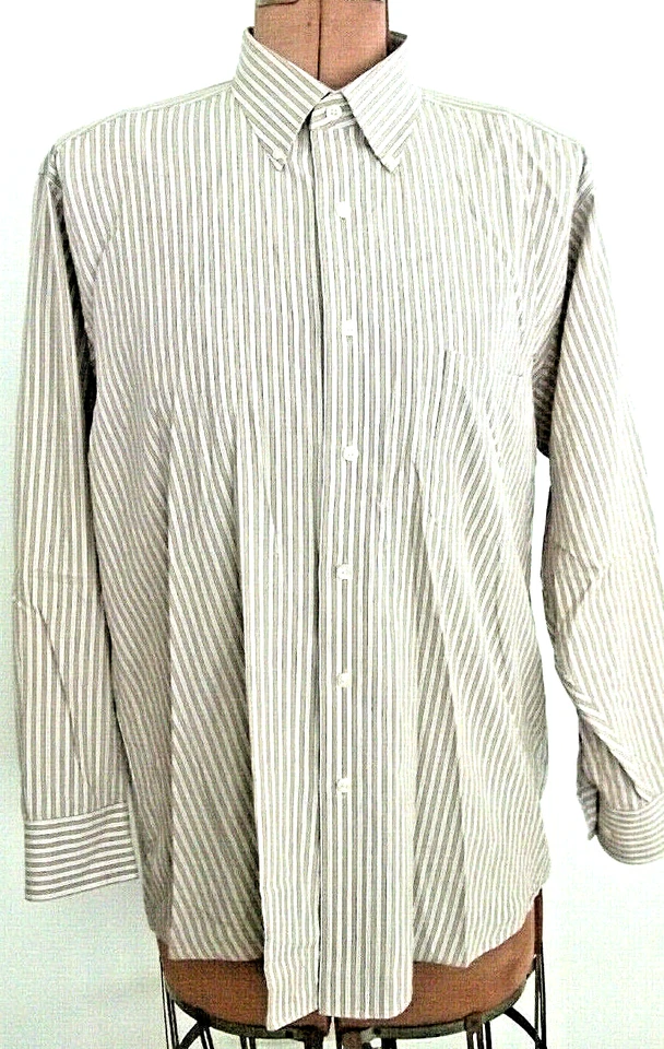 Camisa con botones CHAPS color tostado y blanco a rayas SIN ARRUGAS/Talla 16-16 1/2 32/33 grande Foto 2 de 4