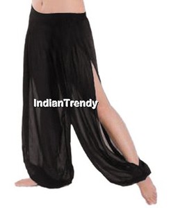 Details about Black Chiffon Slit Harem Yoga Pant Belly Dance Trouser Genie Pantaloon Halloween