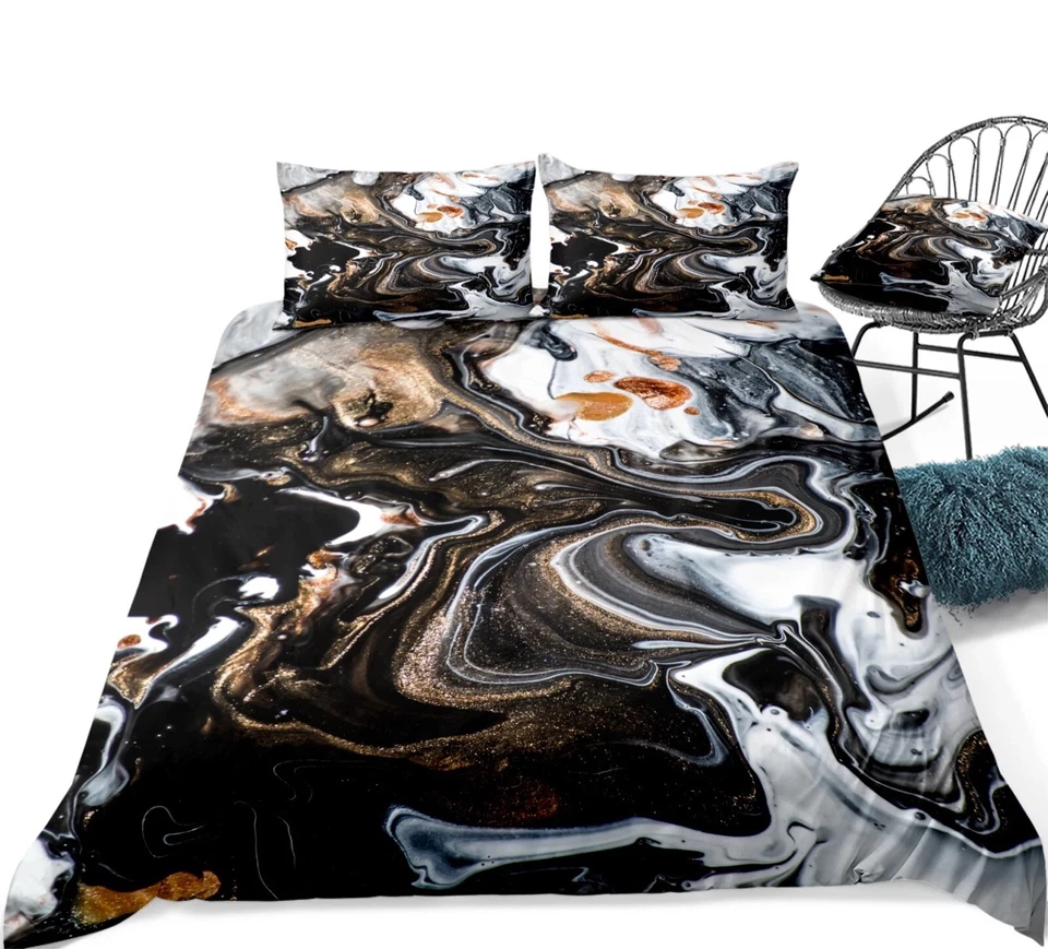 Marble White Abstract Psychedelic Marble Design 3 Piece Duvet Set - Изображение 2 из 4