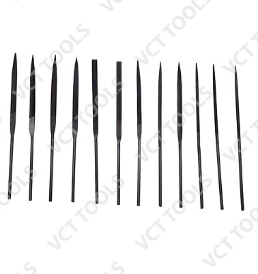 12 Pc Precision Needle File Set – Fine Cut Hardened Steel Mini Files For Metal, Wood, Plastic & Jewelry With Non-Slip Handles