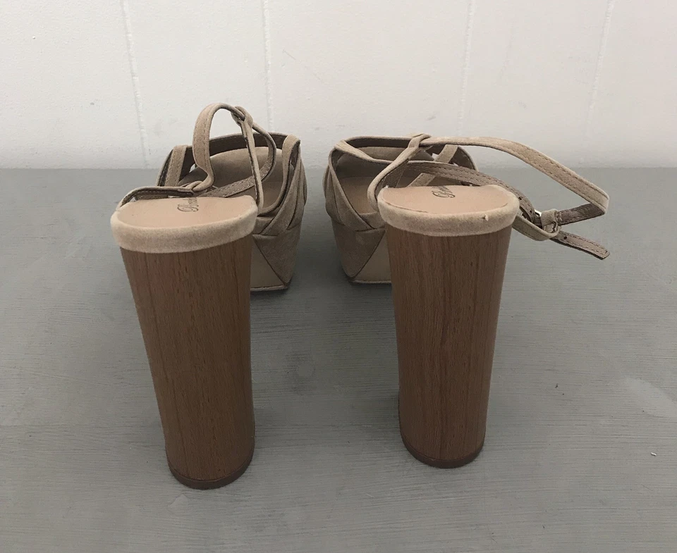 Zapatos de salón BRECKELLE'S bronceados con correa para el tobillo plataforma punta abierta para mujer 9 gruesos de tacón alto Foto 4 de 4