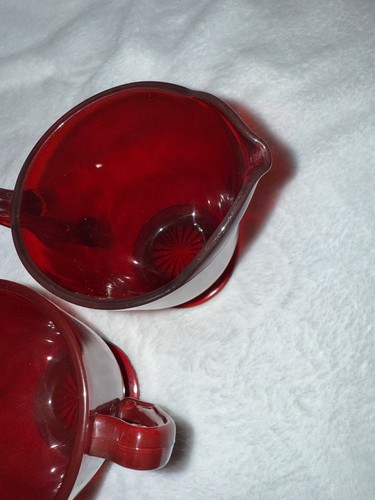 Vintage Royal Ruby By Anchor Hocking Red Glass Footed Creamer & Sugar Bowl - Picture 5 of 8