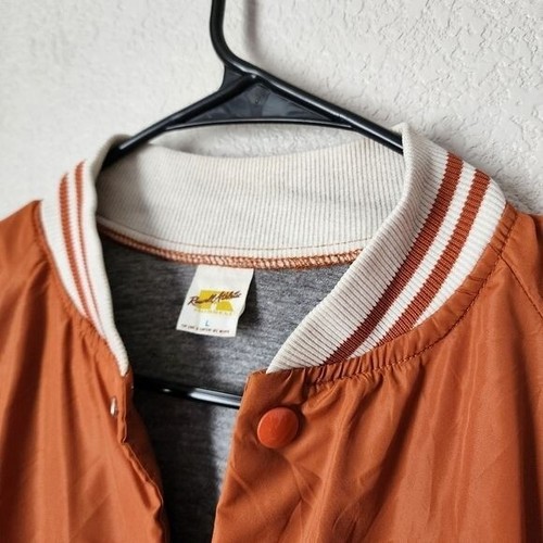 RUSSELL ATHLETIC x VINTAGE 70's nylon snap button coaches jacket in burnt orange - Picture 8 of 14