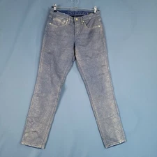 Jag Jeans Women Gold Metallic Finish Denim Pants Slim Leg Mid Rise Blue Size 6P