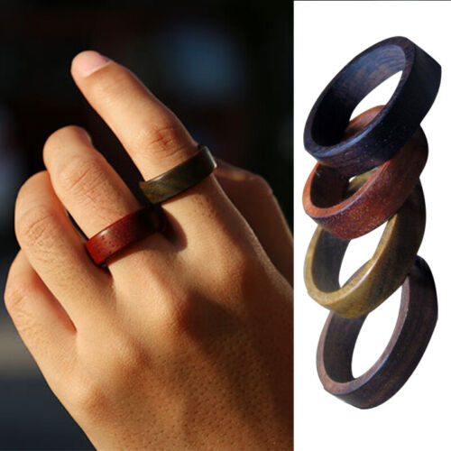 Women Men's Ebony Natural Wooden Ring Finger Craf Party Jewelry Rega ♪ - Picture 1 of 20