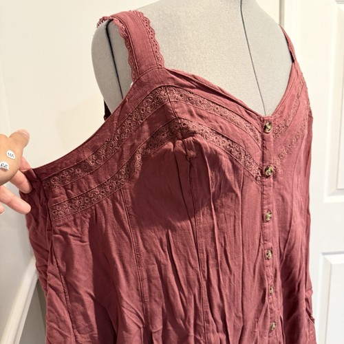 Canotta Torrid Fit and Flare Rayon Slub orlo in pizzo bottoni davanti taglie forti 5 5x - Foto 3 di 9