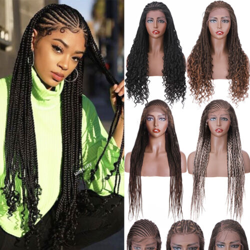 Braided Lace Front Wig Box Braids Wigs Cornrow Lace Braided Wig With Baby  Hair | eBay