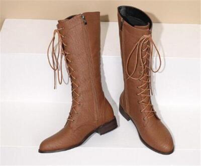 Women's Mid Calf Boots Punk Casual Shoes Flat Lace Up Side Zip Riding Outdoor SZ