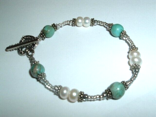 Girls Southwest Turquoise and Pearl Bracelet in Gift Box