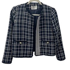 Marella Patrik Tweed Plaid Jacket Blazer Navy Blue