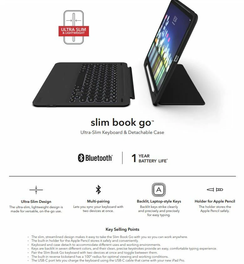 Custodia ZAGG Slim Book Go - Case per iPad Pro 11" 1st gen1 2018 - tastiera UK - Immagine 2 di 4