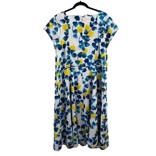 Vestido eShakti Limón Azul Amarillo Talla Grande 2X (20W) Vieira Primavera Verano - Imagen 9 de 16