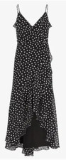 NWT Express Black White Polka Dot Ruffle Wrap Front Hi Lo Maxi Dress XL