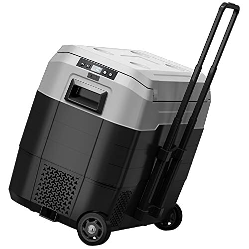 Портативный автомобильный холодильник FOHO с телескопической ручкой, 52 литра - ЧЕРНЫЙ/СЕРЫЙ