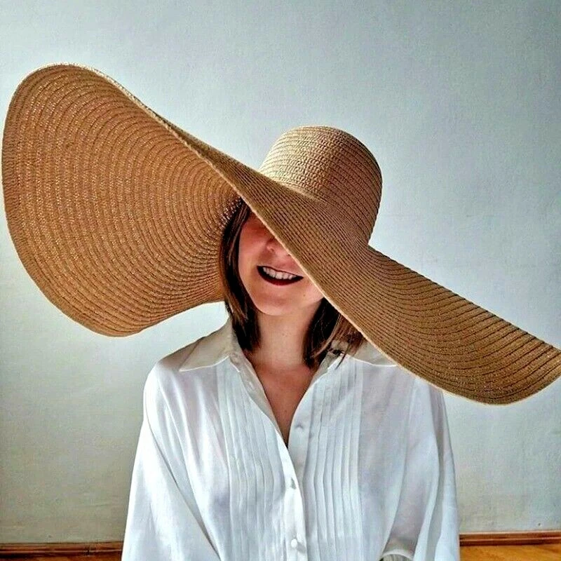 9.8 Large Brim Woman Summer Straw Hat Oversize Beach Hat Sun