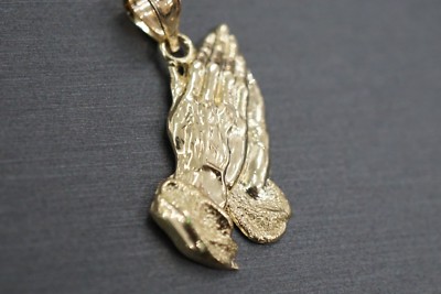 10K massiver Gelbgold schöner 1'' Diamantschliff betende Hände Anhänger.