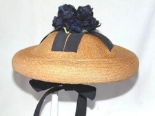 1930s Women's Woven Straw HAT, Whimsical Velvet Flowers, JACCARD, Neiman Marcus