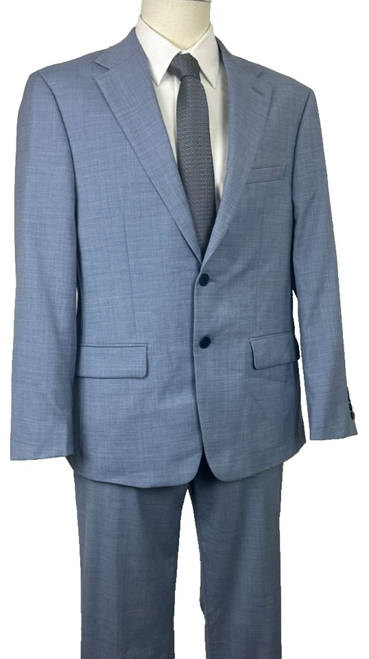 CALVIN KLEIN Suit Jacket 38S Pants 33x30 Light Blue Slim Fit Wool Blend Stretch - Image 2 of 4