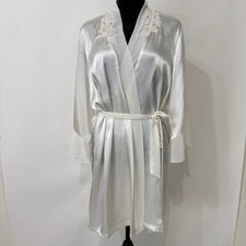 Vintage California Dynasty Satin Robe Womens Small Ivory Lace Trim Bridal