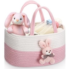 Bunny Baby Diaper Caddy Organizer Cotton Rope Nursery Storage Bin Basket Baby...