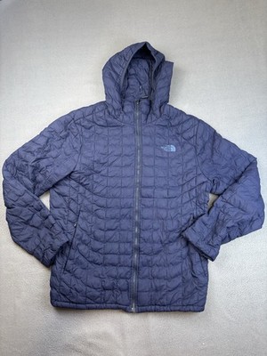 North Face Mens Thermoball Hooded Quilted Jacket Blue Size XL Outdoor Full Zip