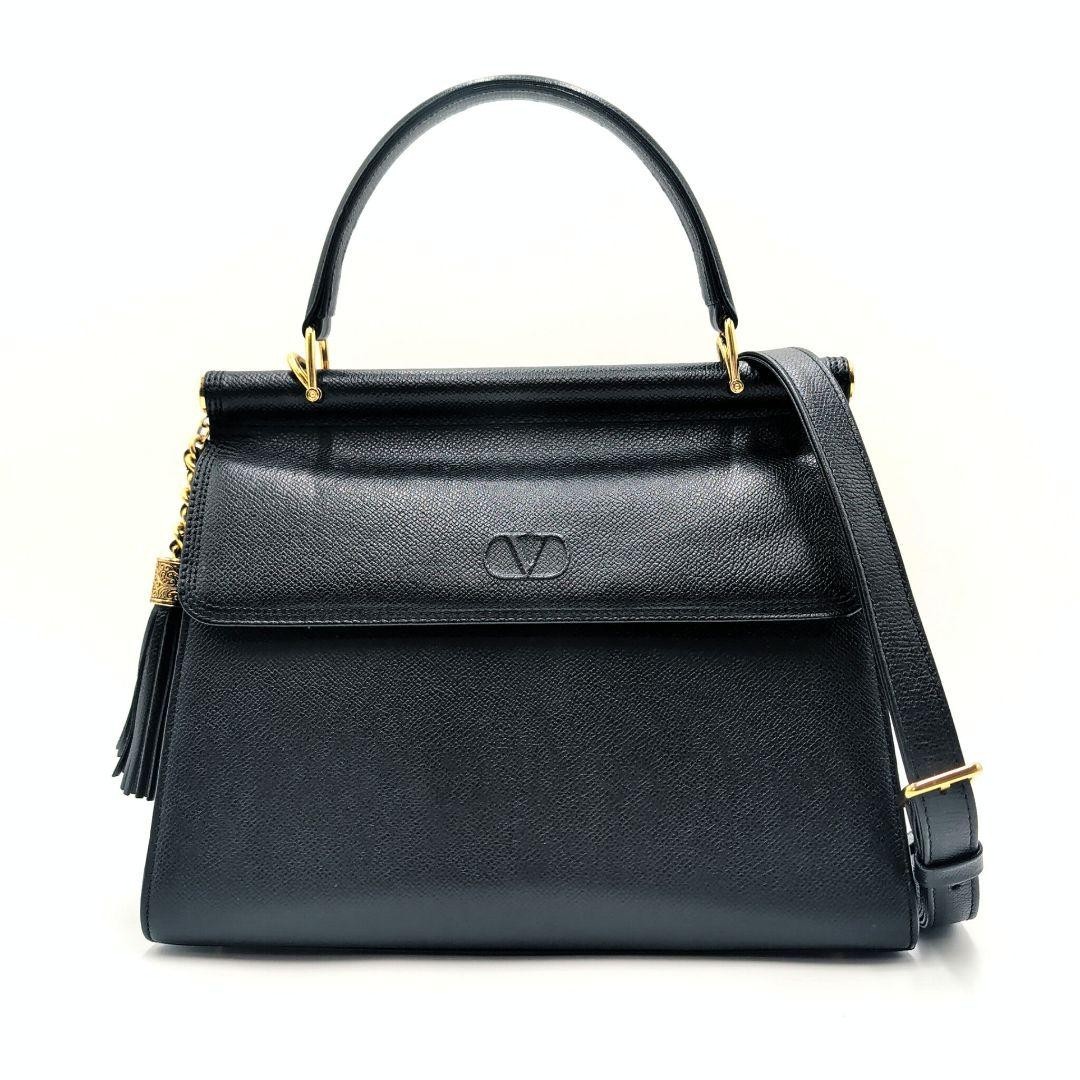 Valentino Garavani Hand Shoulder Bag Purse 2way Logo Leather Black Gold Japan