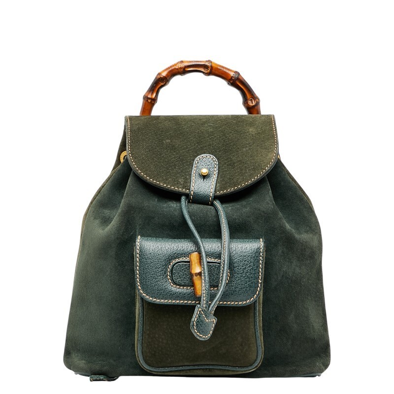 Borsa zaino Gucci bambù verde felpa pelle tracolla vintage autentica