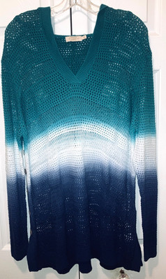 NEW PARADISE SHORES Womans Crocheted Knit Top With Hood & Side Buttons Sz XL