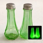 Vintage Uranium Glass Salt Pepper Shakers Green Depression Glass Set