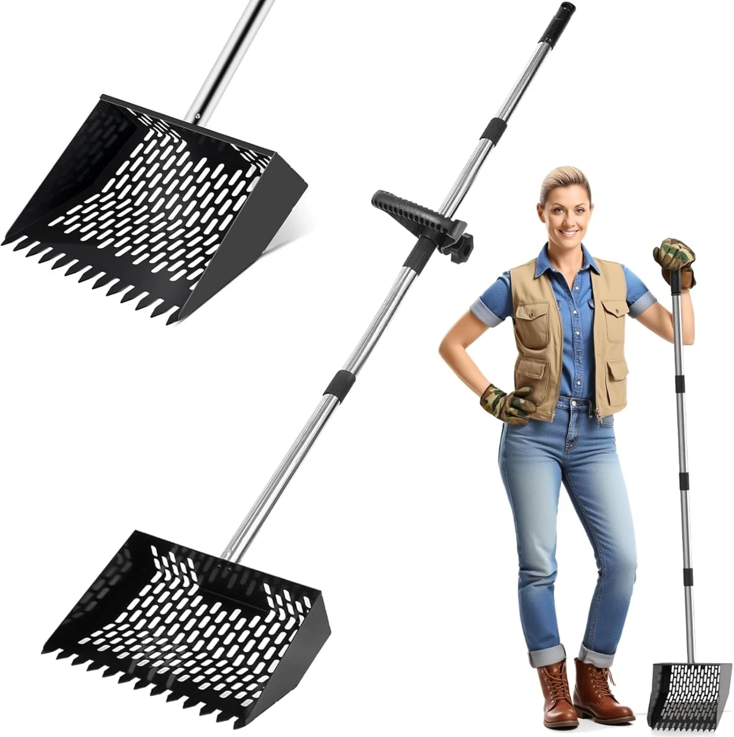 Metal Chicken Poop Scooper 2 In 1 Stainless Steel Adjustable Handle