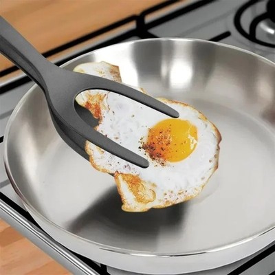 Share 2 In 1 Nylon Grip Flip Tongs Egg Spatula Tongs Steak Spatula Fried Turners