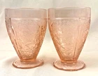 Pair of Jeannette Cherry Blossom Pink depression glass scalloped-footed tumblers