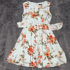 Tahari Arthur S Levine Blue Floral Poppy Fit Flare Dress Sleeveless 8 6065