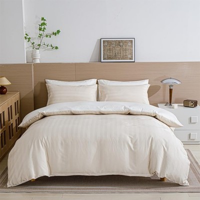 Satin Bettwäsche 220x240 cm beige gestreift, glatt, glänzend, luxuriös