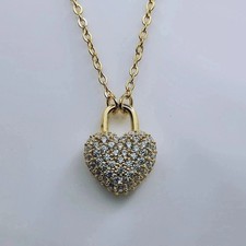 1Ct Round Real Moissanite Women's Heart Pendant Necklace 14K Yellow Gold Plated