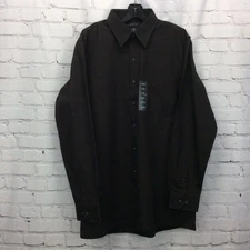 J. Ferrar Mens Shirt Size LT Brown Black Textured Stripes Button-Up Long Sleeve