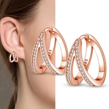 KUNSIR 925 Sterling Silver Rose Gold Double Loop Earrings For Women Jewelry Gift