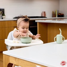 Lalo 4pc Silicone Starting Solids Set - Sage: BPA-Free, Includes Bib, 2 Baby Spo