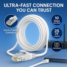 Cat 6 Ethernet Cable 25FT White RJ45 High Speed LAN Cable for PC Router Modem