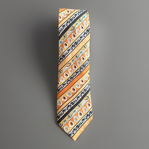 Emilio Pucci Firenze Krawatte Krawatte Seide orange geometrisch Italien ** KOSTENLOSER VERSAND **