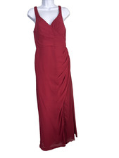 Azazie Leandra Merlot Maxi Dress Womens Sz 8 Chiffon Surplice Formal Bridesmaid