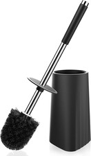 Compact Toilet Bowl Brush Holder Stainless Steel Handle Bristles Splash-Proof