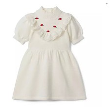 Janie and Jack 2T Rose Applique Sweater Dress Ivory Ruffle Holiday Knit Toddler