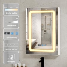 LED Bathroom Mirror Cabinet with Shaver Socket 3 Color Lighting Demister 60*45cm