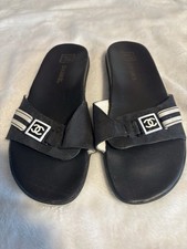 Vintage Chanel Black And White Slides With CC Logo Size 9