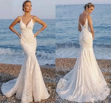 Mermaid Wedding Dresses Summer Beach Spaghetti Straps Bridal Gowns Low Back Boho