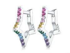 925 Sterling Silver Rainbow Star Earrings Colorful Zircon Stone