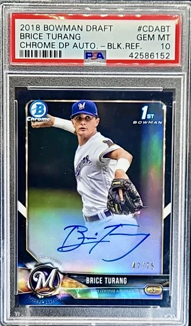 2018 Bowman Chrome Draft BRICE TURANG 1st Bowman Black Autograph #'d/75 PSA 10💎